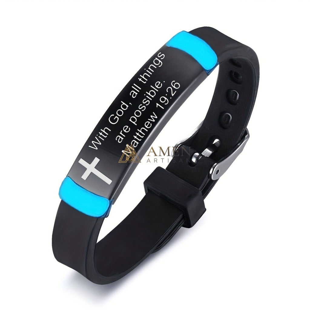 Matthew 19:26 Scripture Cross Glow Bracelet Amen Artisan