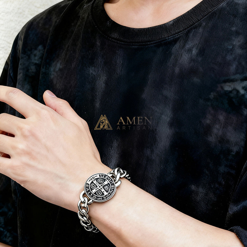 Saint Benedict Cross Cuban Link Bracelet - Protection, Strength & Faith | Amen Artisan