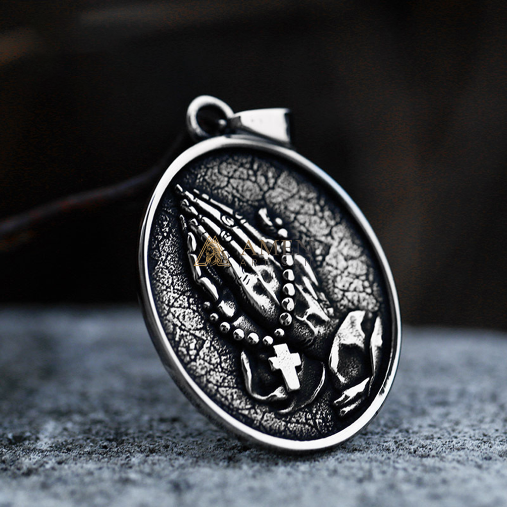 Praying Hands Cross Pendant Necklace Amen Artisan