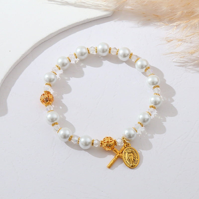 Simple Cross Pearl Bracelet Amen Artisan