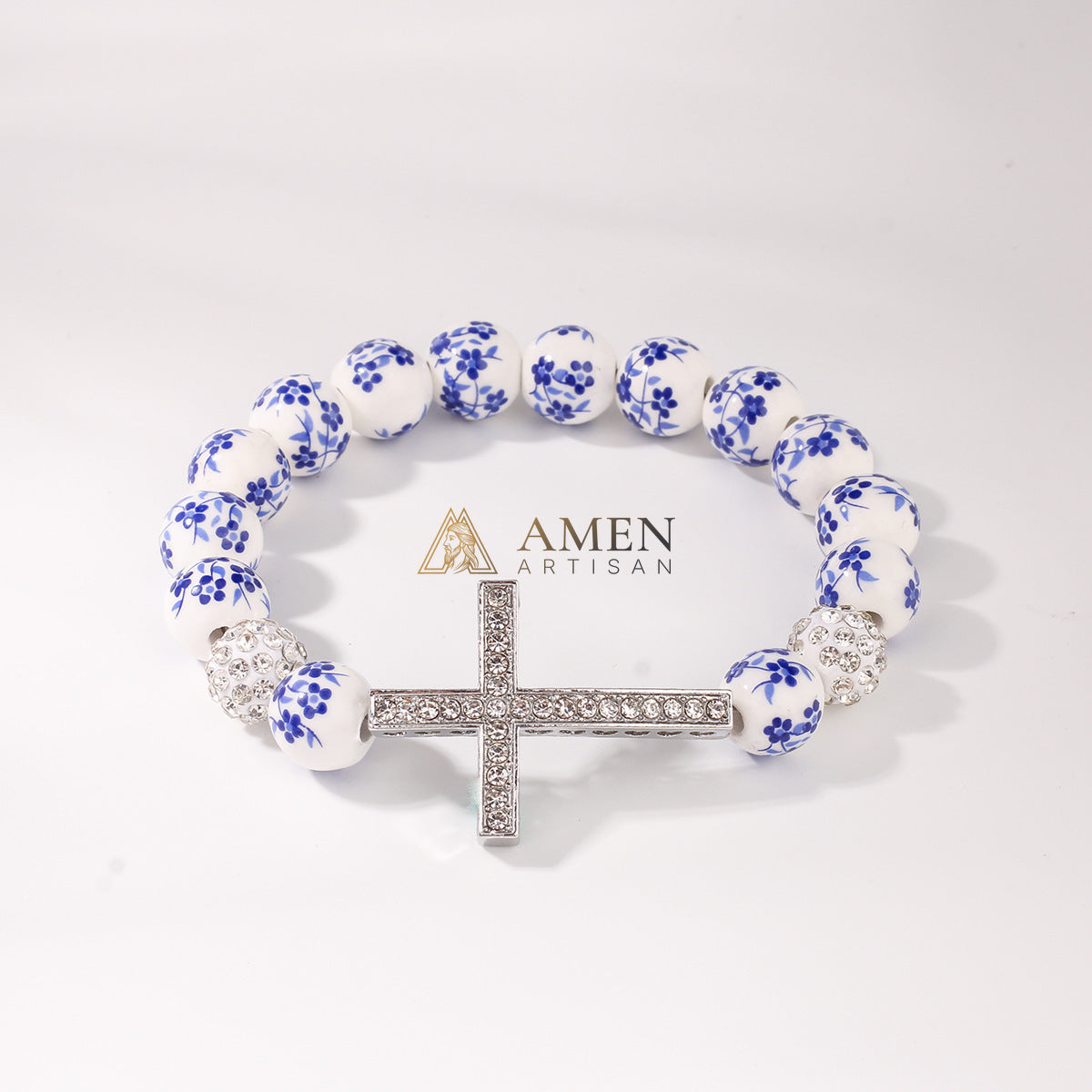 Blue and White Porcelain Zircon Bracelet Amen Artisan