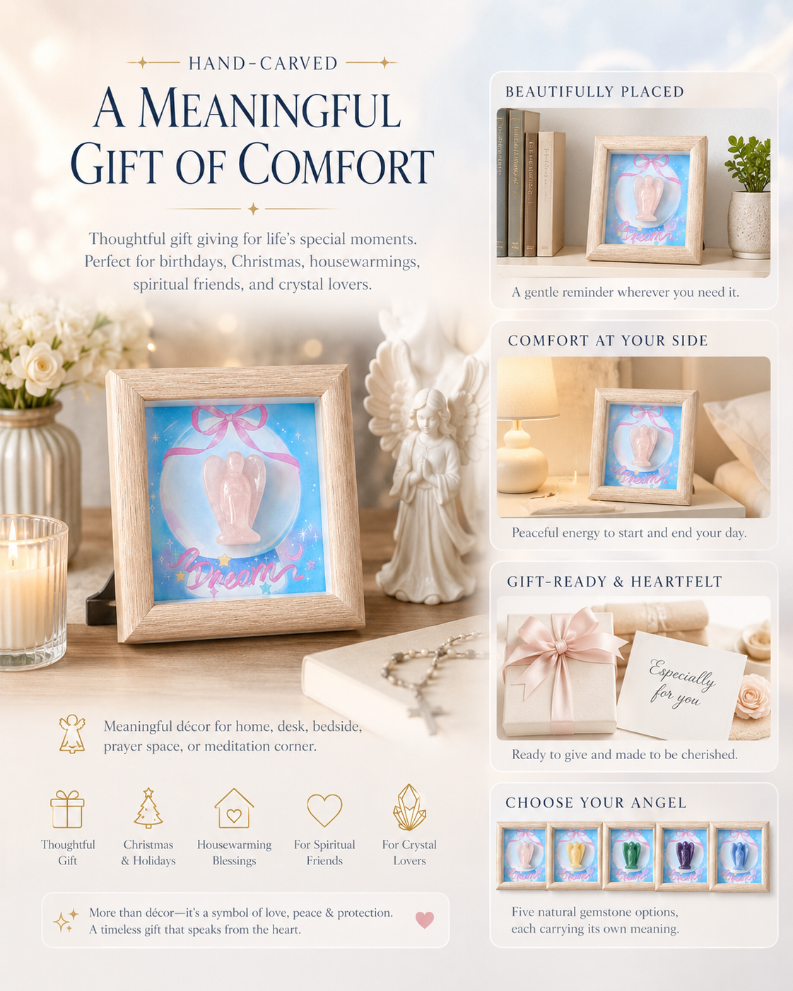 Hand-Carved Crystal Angel Frame – Peace, Guidance & Protection | Amen Artisan