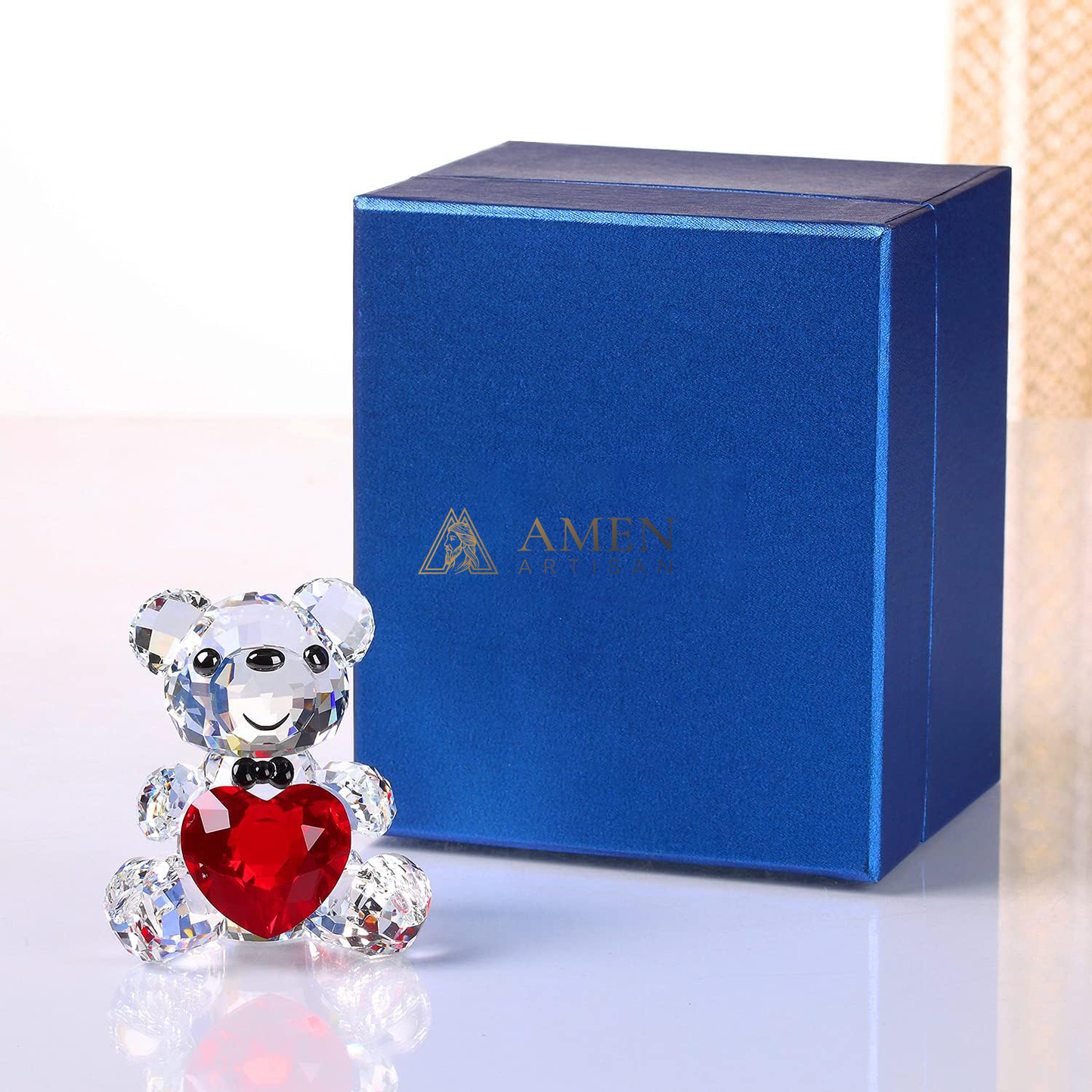 Crystal Heart Bear Figurine Amen Artisan