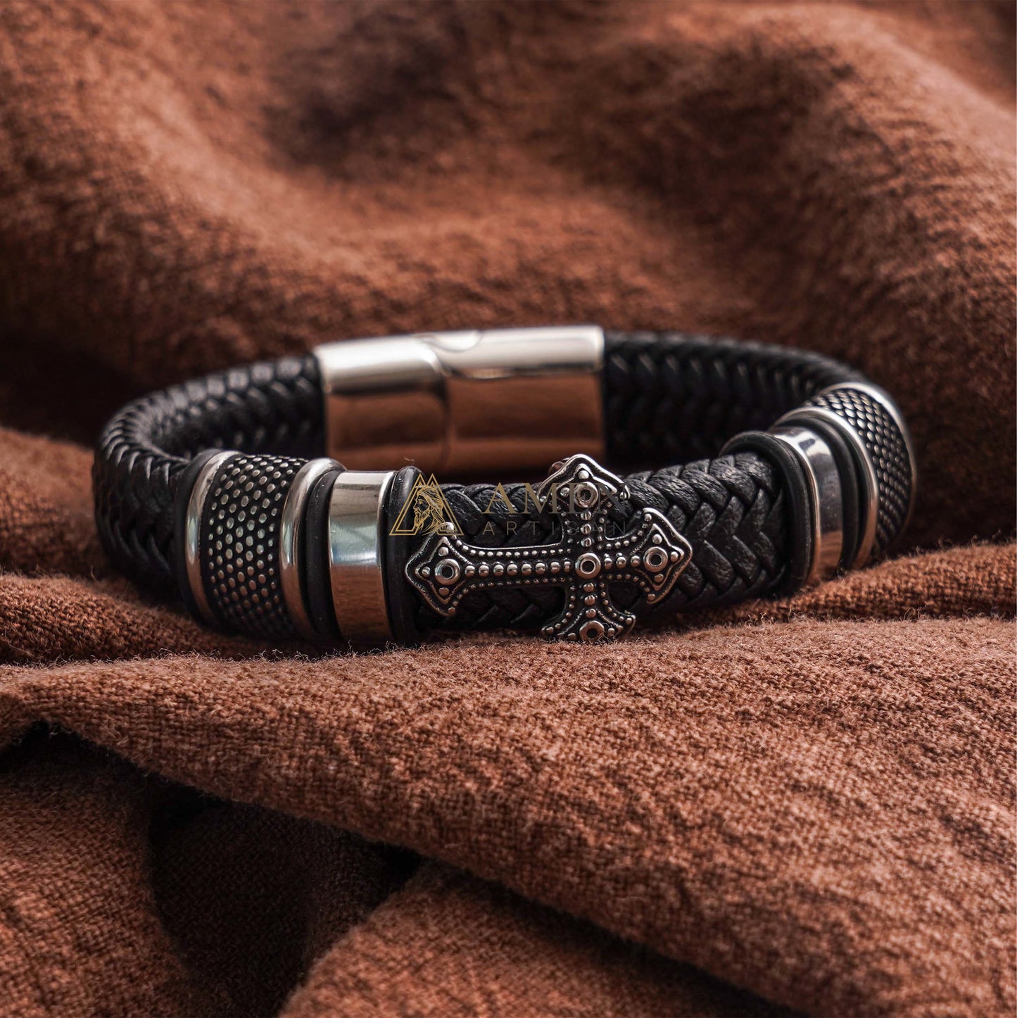 Handcrafted Cross Leather Bracelet Amen Artisan