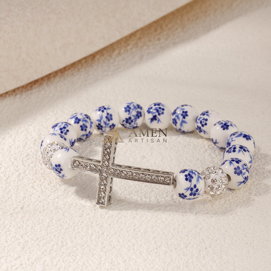 Blue and White Porcelain Zircon Bracelet