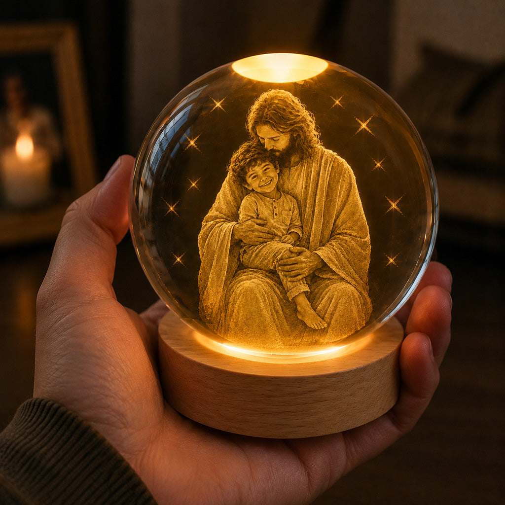 Personalized Jesus Holding a Child Crystal Globe Night Light