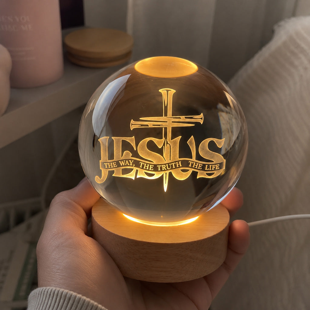 Personalized Jesus The Way Truth Life Crystal Globe Night Light — Faith
