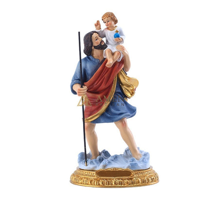 Saint Christopher & Child Jesus Hand-Painted Religious Statue Amen Artisan