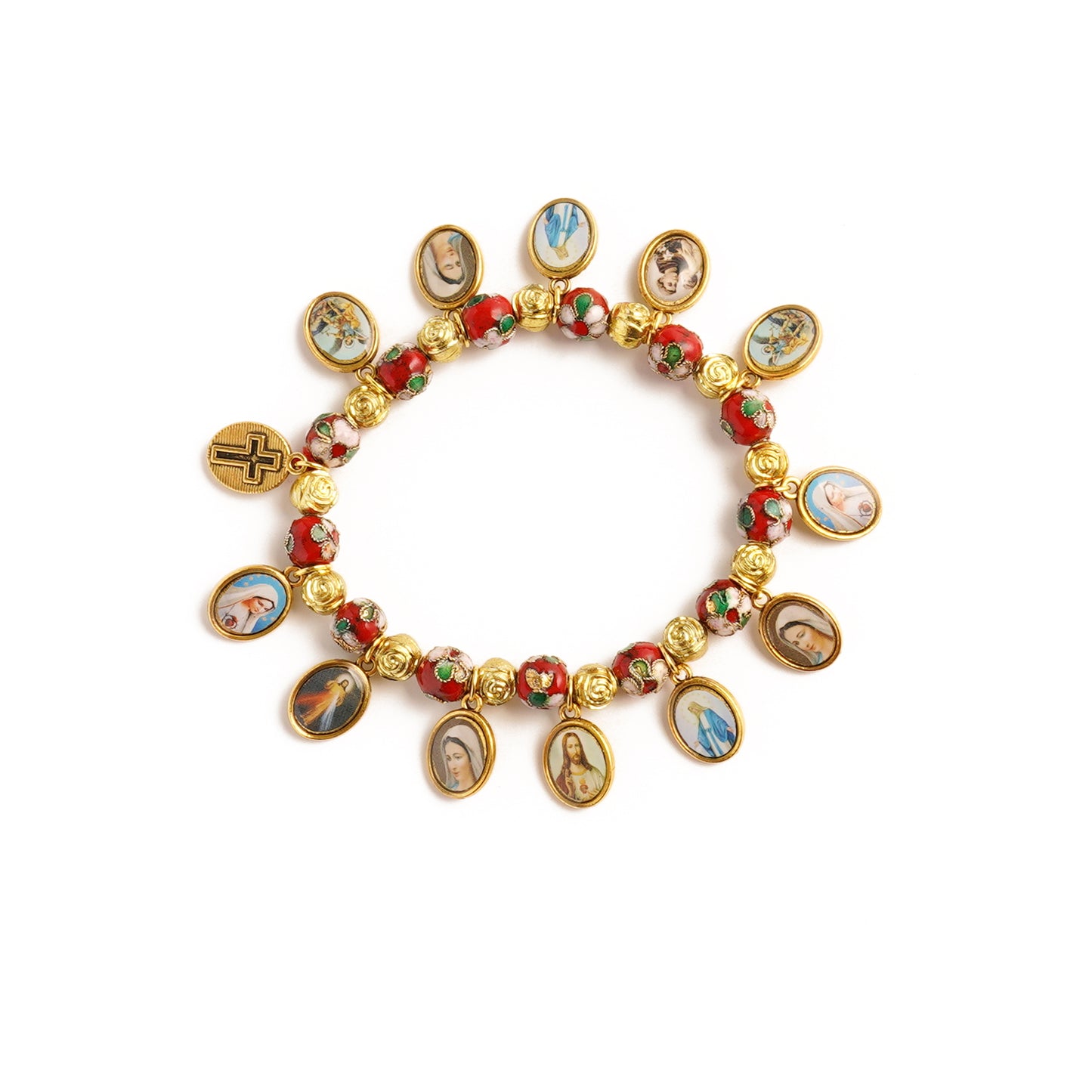Cloisonné Beads Saint Medal Stretch Bracelet Amen Artisan