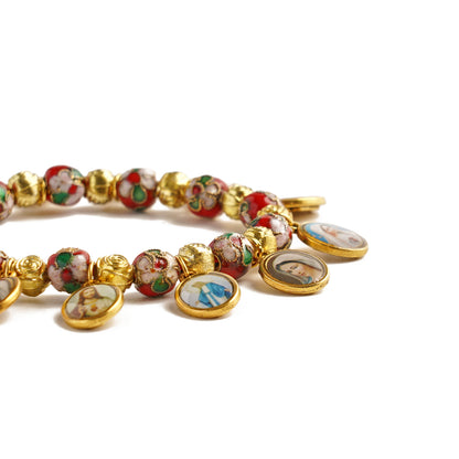 Cloisonné Beads Saint Medal Stretch Bracelet Amen Artisan