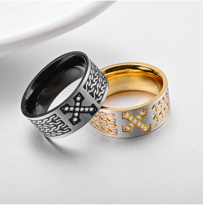 Titanium Steel Cross Pattern Ring | Amen Artisan