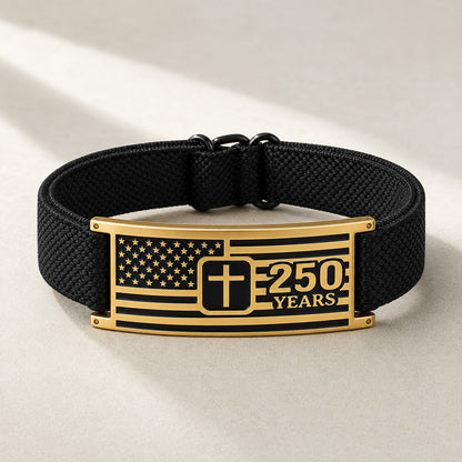 Adjustable America 250 Bracelet with Braided Band and Cross Detail