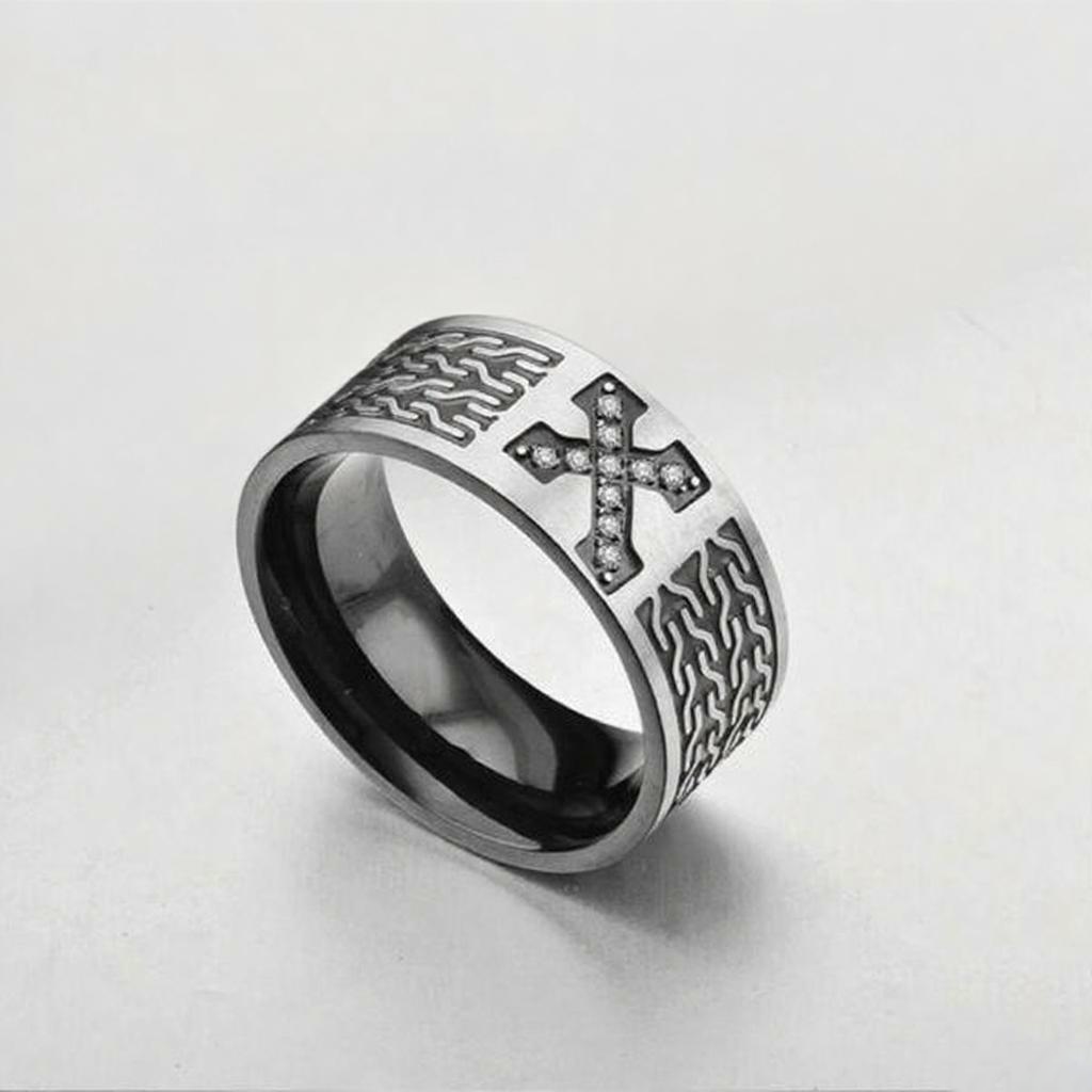 Titanium Steel Cross Pattern Ring | Amen Artisan