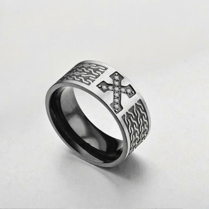 Titanium Steel Cross Pattern Ring | Amen Artisan