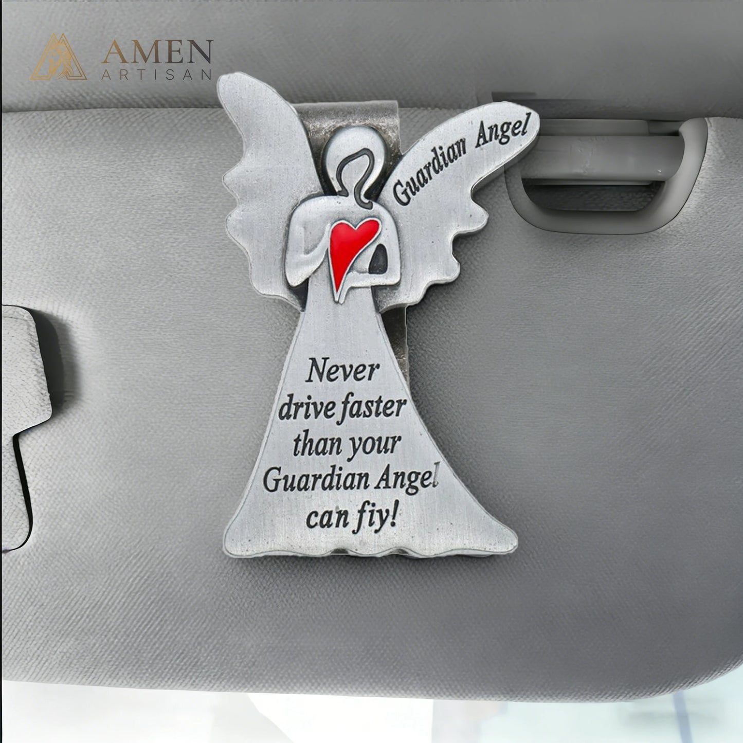 Guardian Angel with Heart Car Visor Clip Amen Artisan