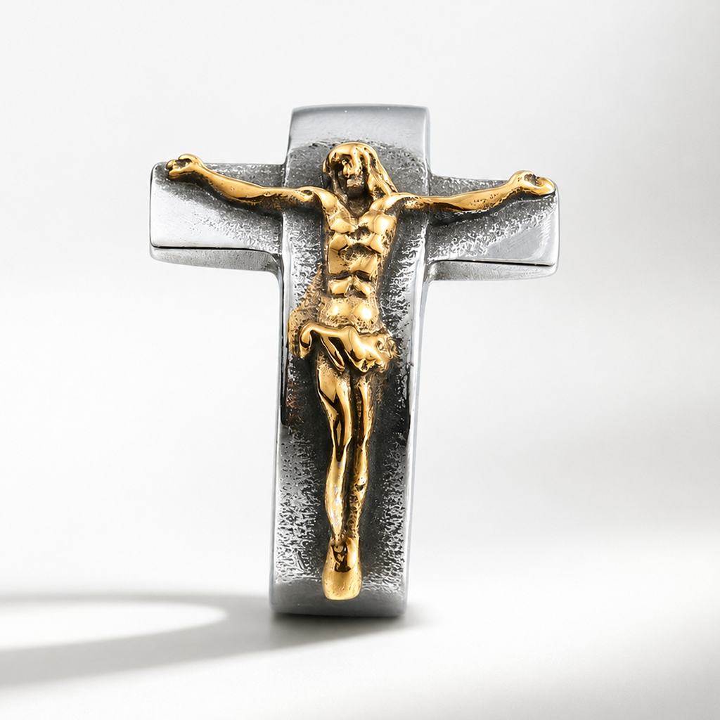 【Deal Today】Vintage Cross Jesus Crucifix Titanium Steel Ring | Amen Artisan