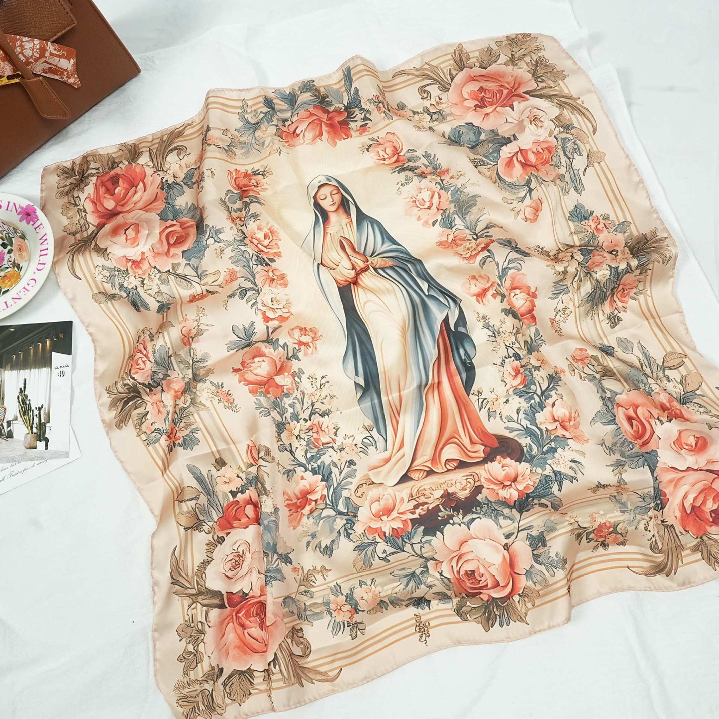 Silk Scarf with An Image of The Virgin Mary Amen Artisan