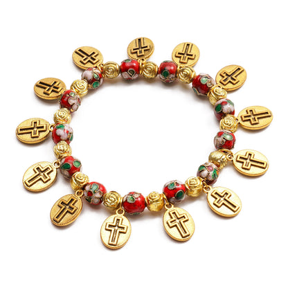 Cloisonné Beads Saint Medal Stretch Bracelet Amen Artisan