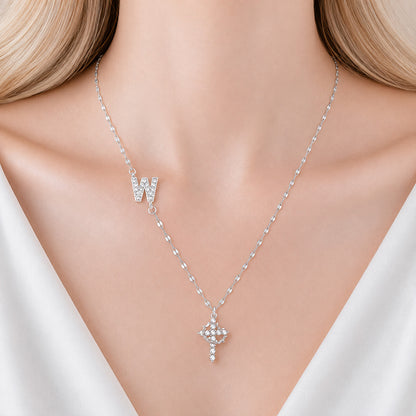 Sparkling Zircon Cross Necklace with A-Z Initial Charm