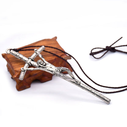 Crucifix Pendant with Weathered Cross & Sorrowful Christ Detailing