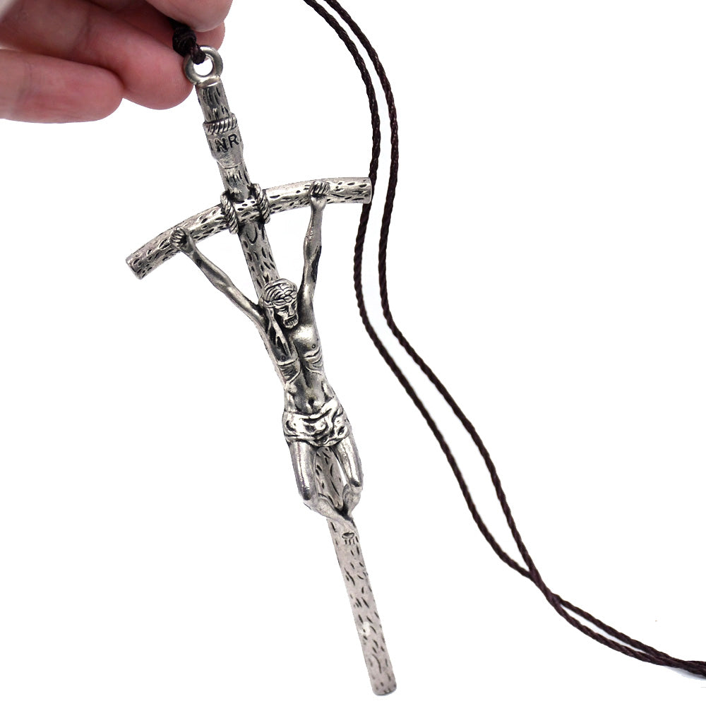 Crucifix Pendant with Weathered Cross & Sorrowful Christ Detailing