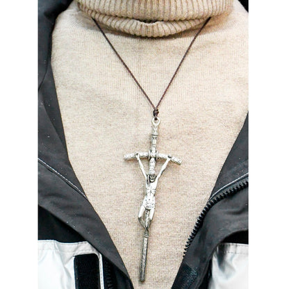 Crucifix Pendant with Weathered Cross & Sorrowful Christ Detailing