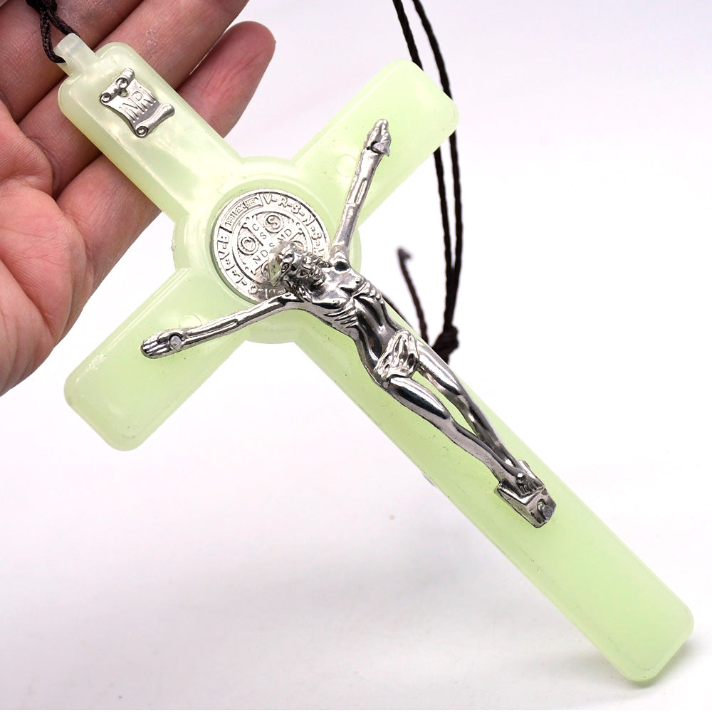 Large Glow In The Dark Crucifix Cross Necklace Amen Artisan