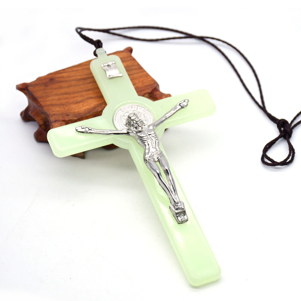 Large Glow In The Dark Crucifix Cross Necklace Amen Artisan