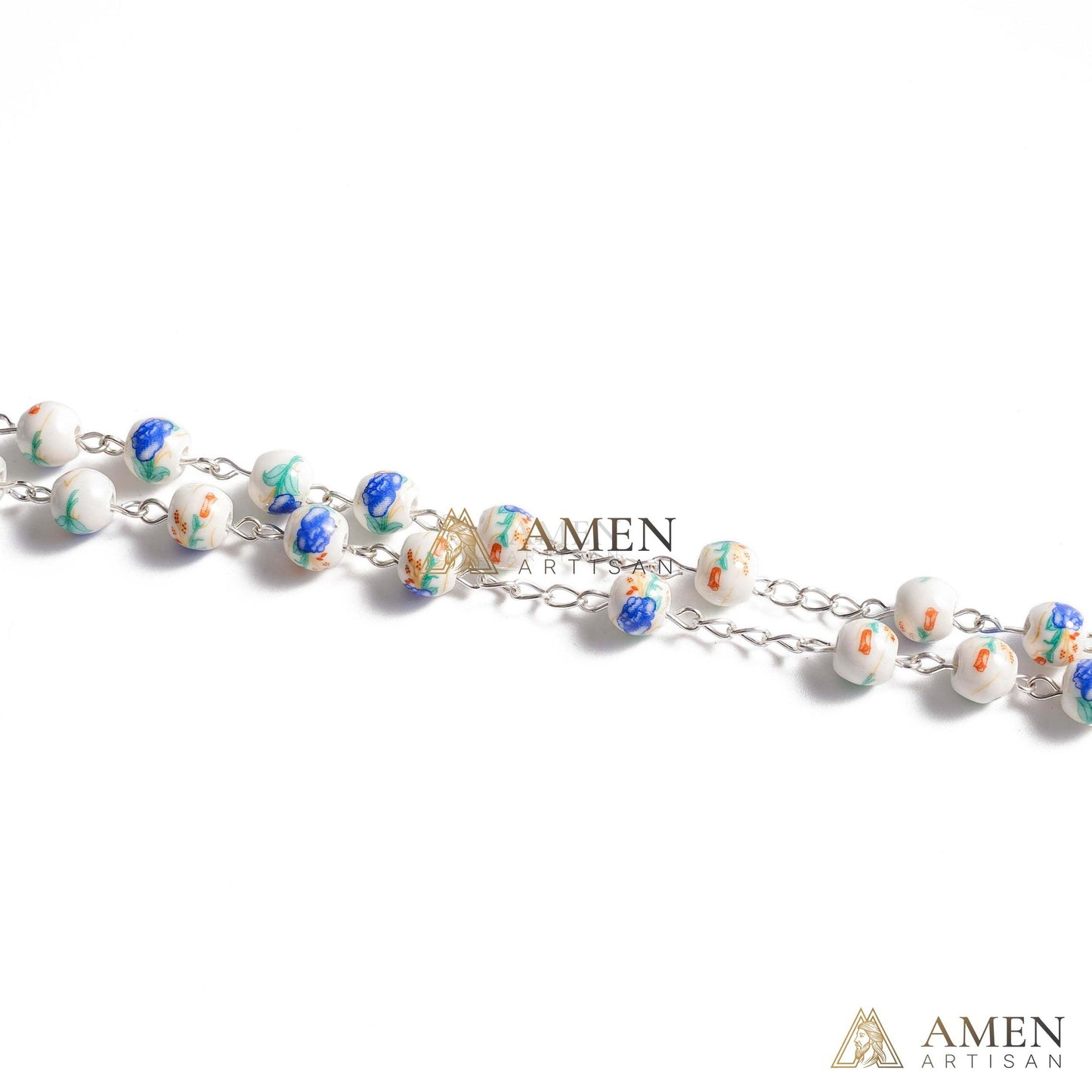 Blue Peony Ceramic Rosary Amen Artisan