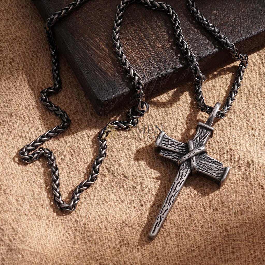 Heavy Dragon Bone Chain Cross Necklace - Resilience, Faith & Sacred Protection |  Amen Artisan
