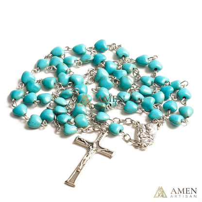Turquoise Heart Rosary Amen Artisan