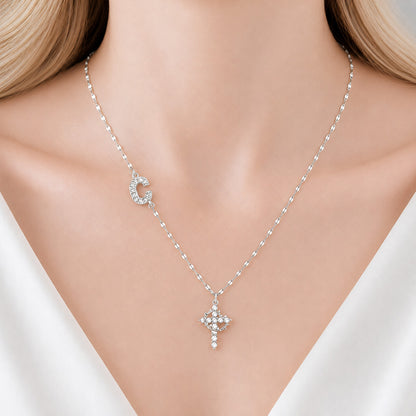 Sparkling Zircon Cross Necklace with A-Z Initial Charm