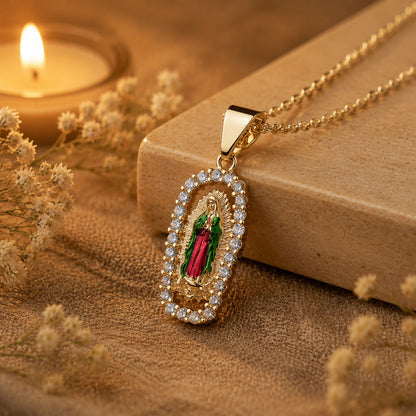 Our Lady Medal Necklace with Rhinestone Frame — Grace