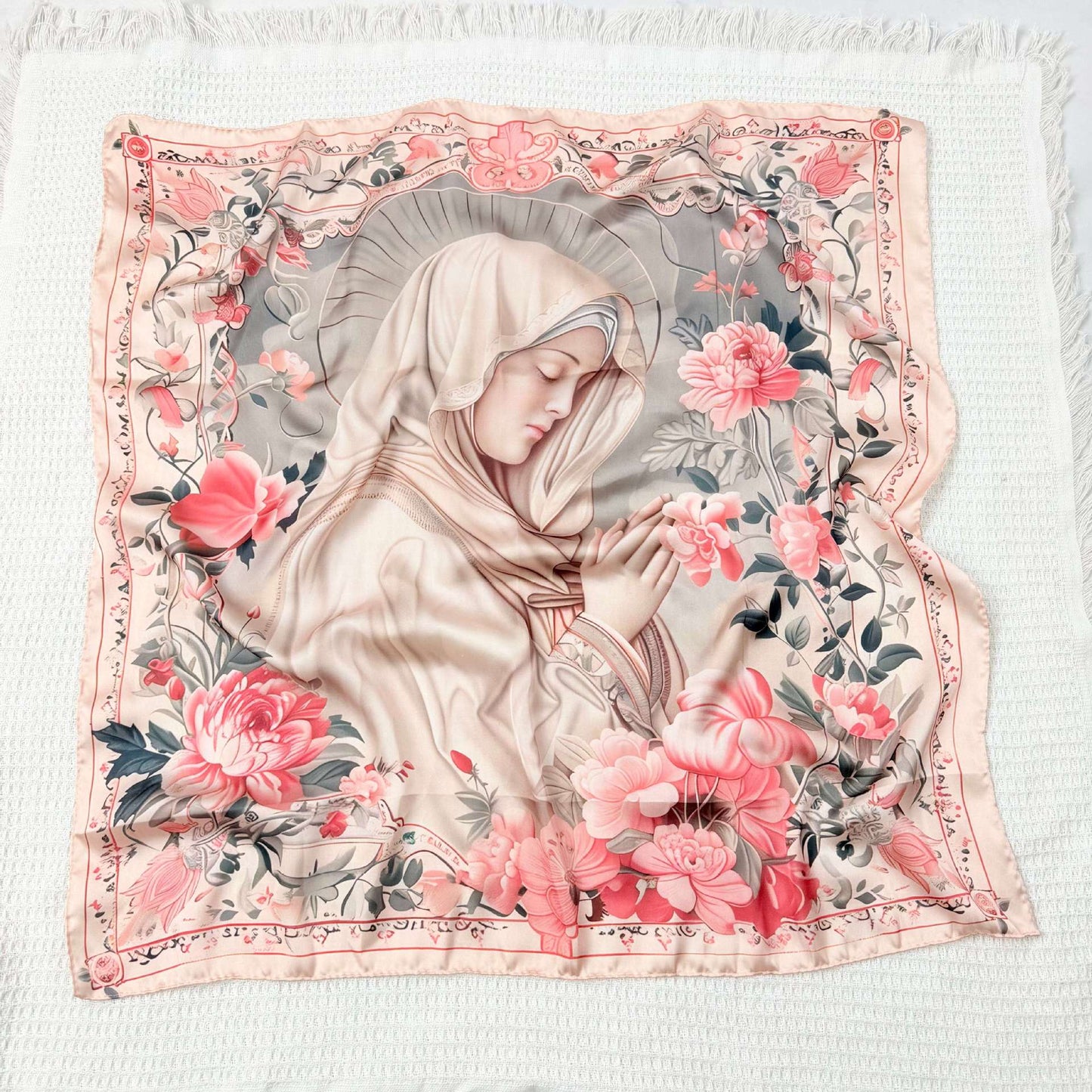 Silk Scarf with An Image of The Virgin Mary Amen Artisan