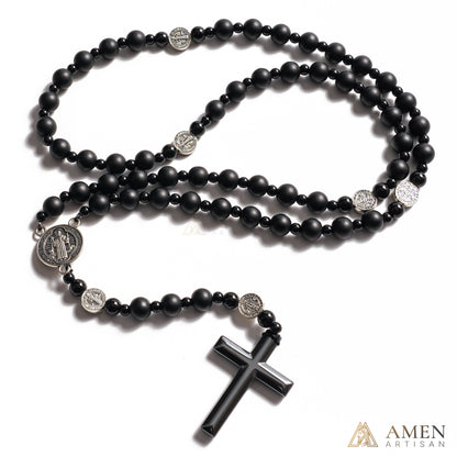 Black Agate St. Benedict Medal Prayer Beads Amen Artisan