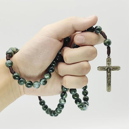 Amen Artisan Vintage Antique Blue Cross Woven Prayer Necklace