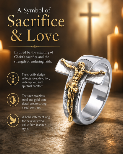 【Deal Today】Vintage Cross Jesus Crucifix Titanium Steel Ring | Amen Artisan