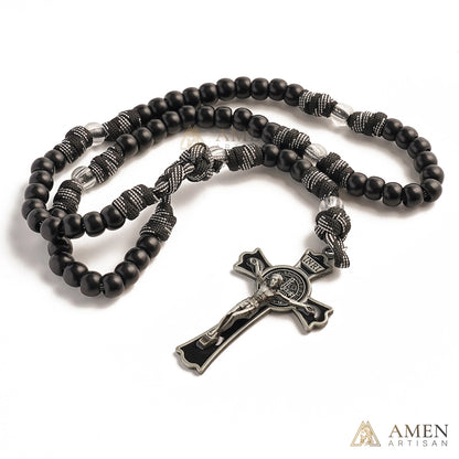 Tactical Paracord Rosary — Matte Black Beads, Military-Grade Strength, Warrior’s Faith Amen Artisan
