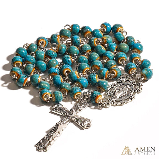 Turquoise Speckled Ceramic Beads Rosary Amen Artisan