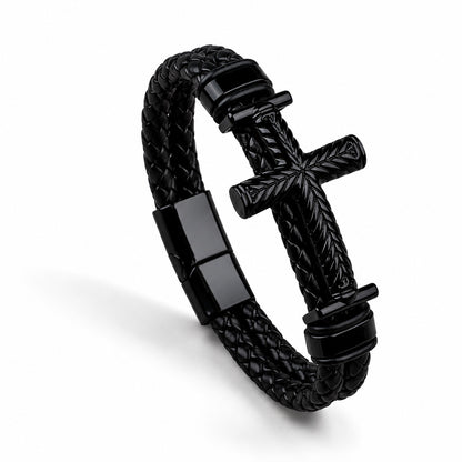 【DEAL TODAY】Leather Cross Bracelet with Magnetic Clasp