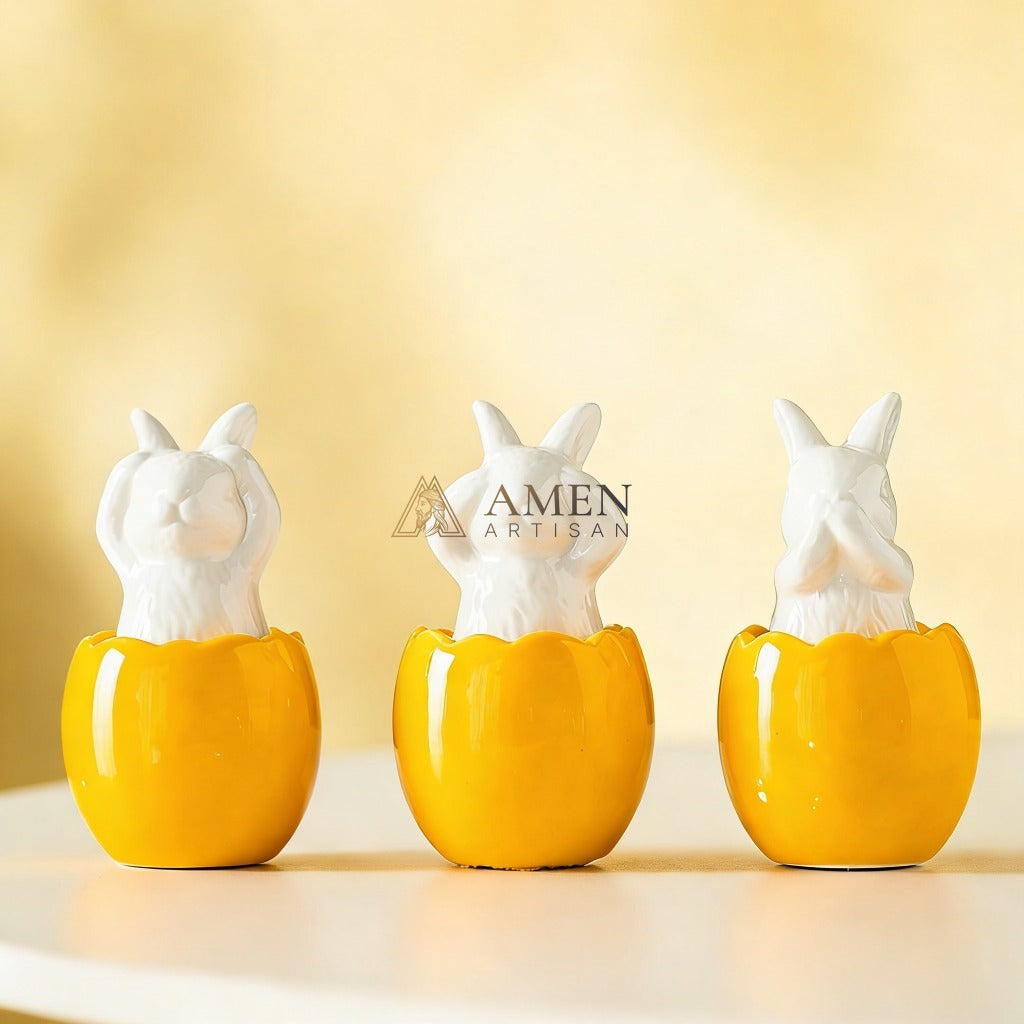 Easter Ceramic Bunny Egg Statue Amen Artisan