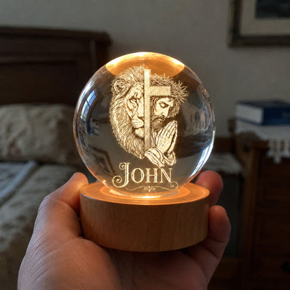 【Deal Today】Personalized Christian Crystal Night Light with Lion, Cross, and Jesus — Strength