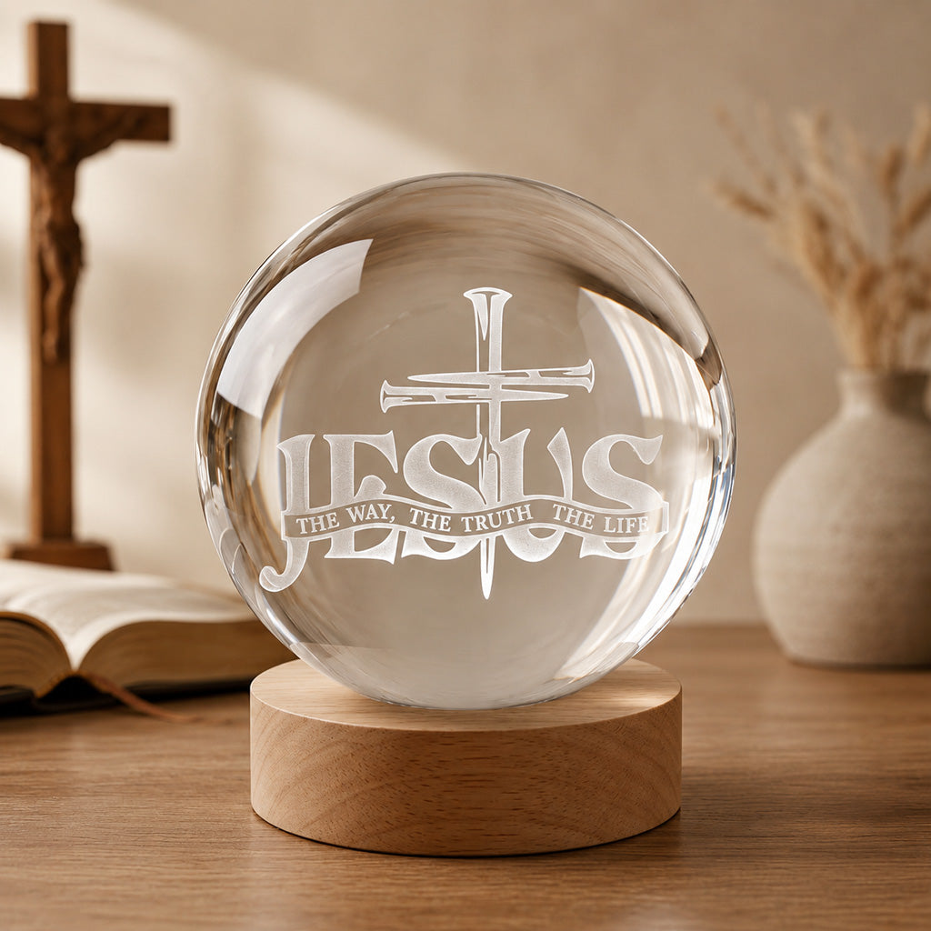 Personalized Jesus The Way Truth Life Crystal Globe Night Light — Faith