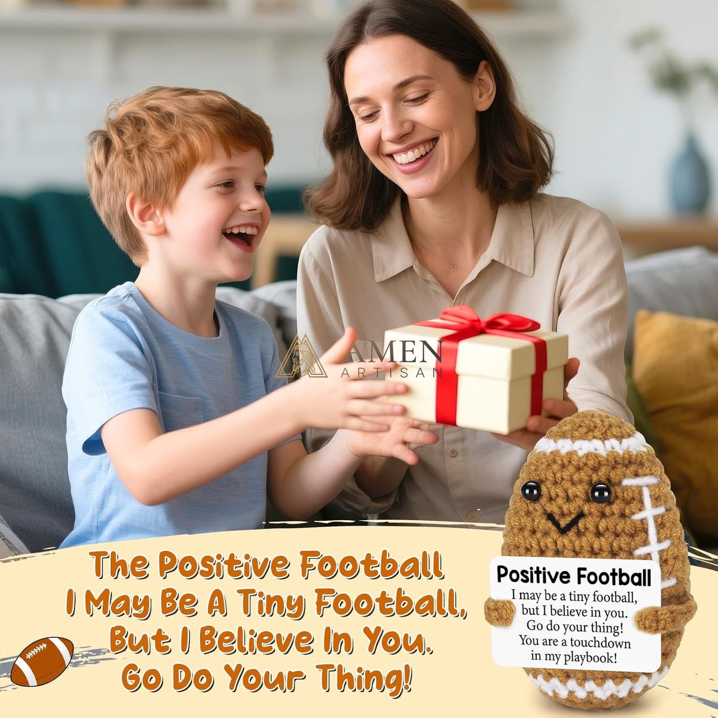 Hand-Knit Positive Football Plush Doll Amen Artisan