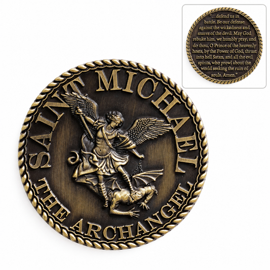 【DEAL TODAY】St. Michael the Archangel Challenge Coin with Prayer Text | Amen Artisan