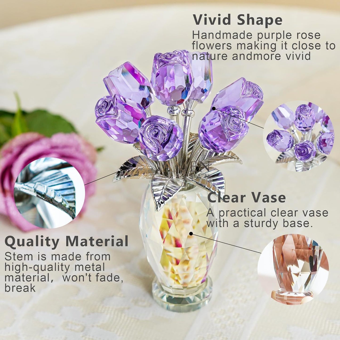 Crystal Purple Rose Figurine Amen Artisan