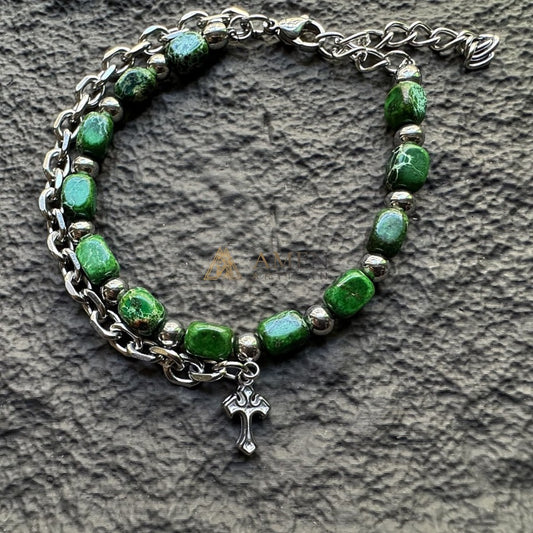 Turquoise & Titanium Steel Cross Bracelet  Amen Artisan