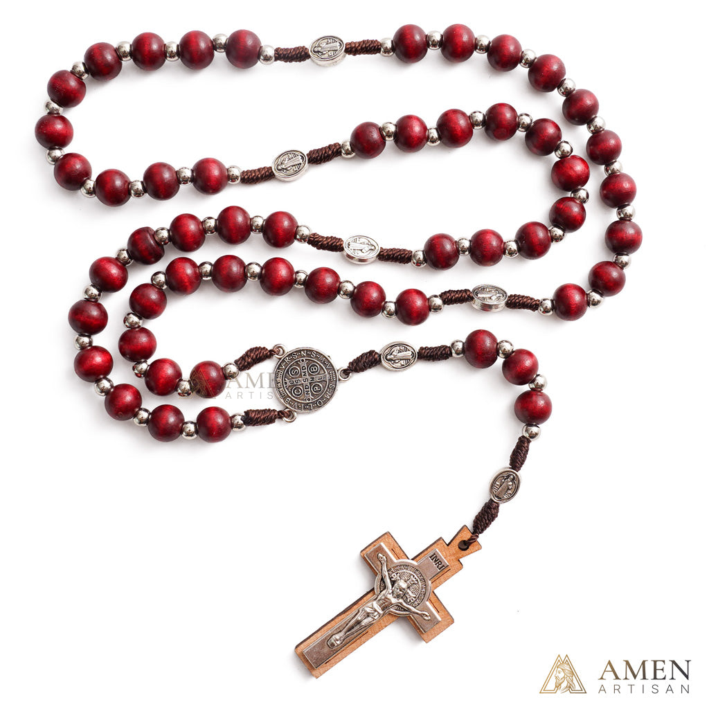 【Deal Today】Natural Wood Rosary Beads Necklace with Crucifix - Devotion & Blessing |  Amen Artisan
