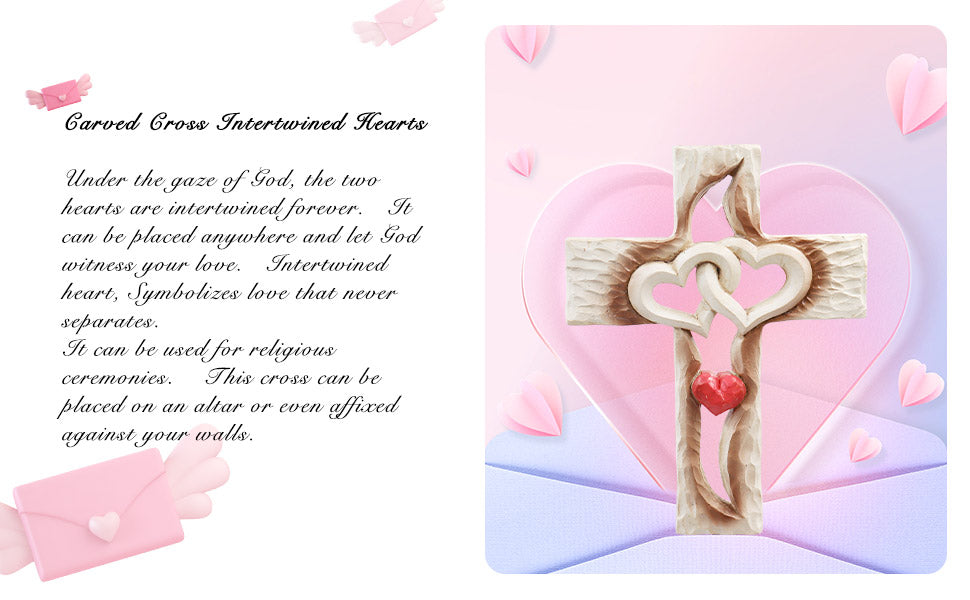 Intertwined Hearts Carved Cross Love Vows Wall Decor: Faith-Inspired Home Art Amen Artisan