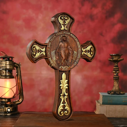 Miracle Medal Wood Carving Amen Artisan
